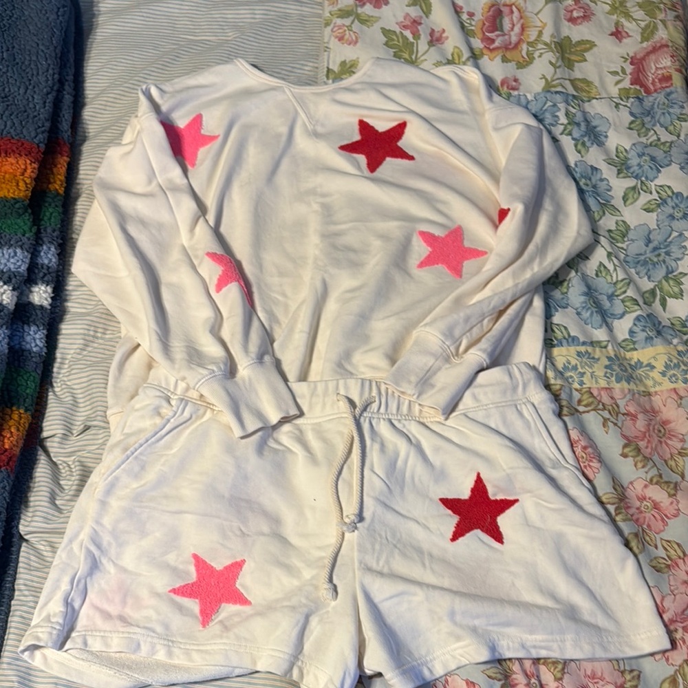 Blue and gray sweat short outfit. New without tags. Super soft and adorable.